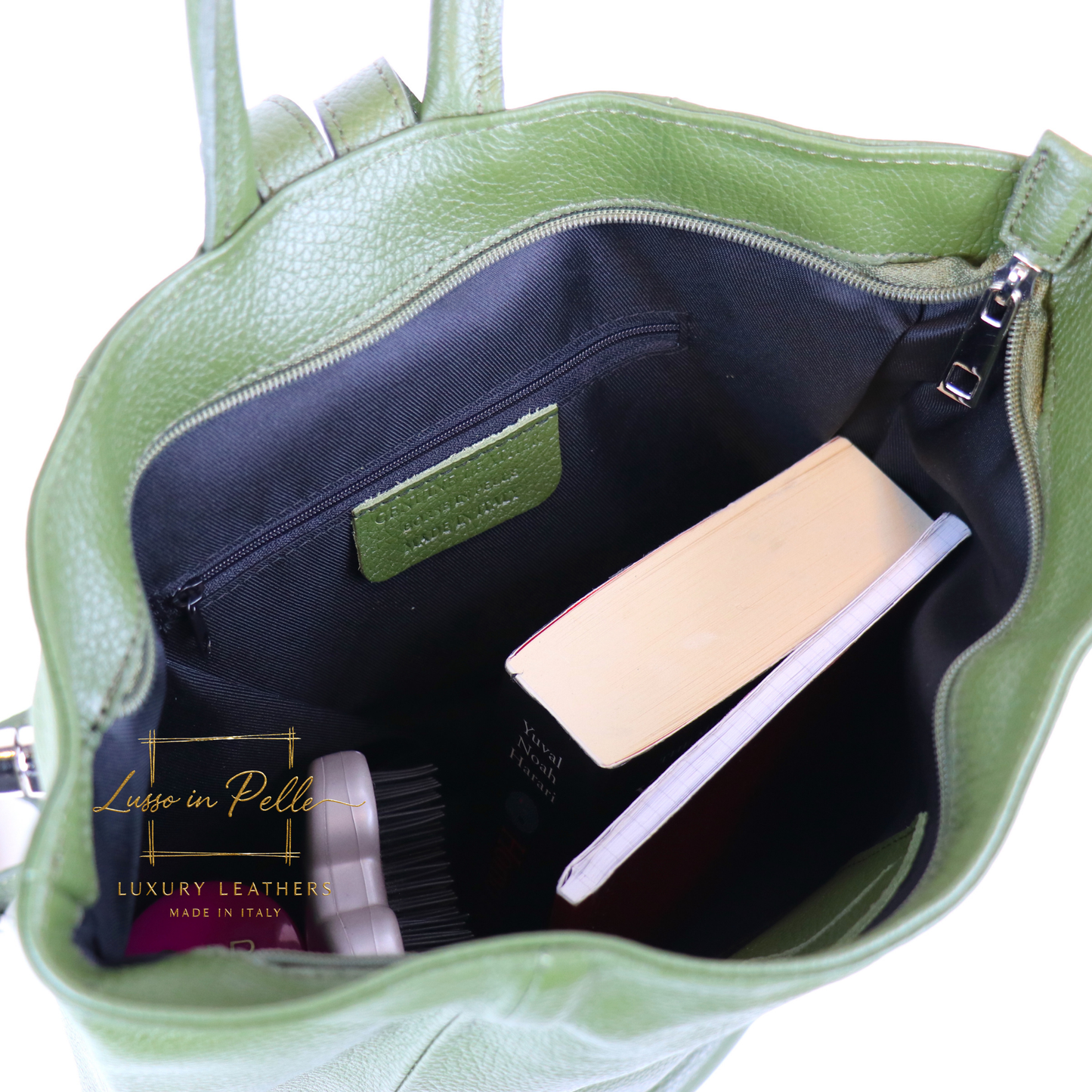 Fold-over Pebbled Leather Backpack