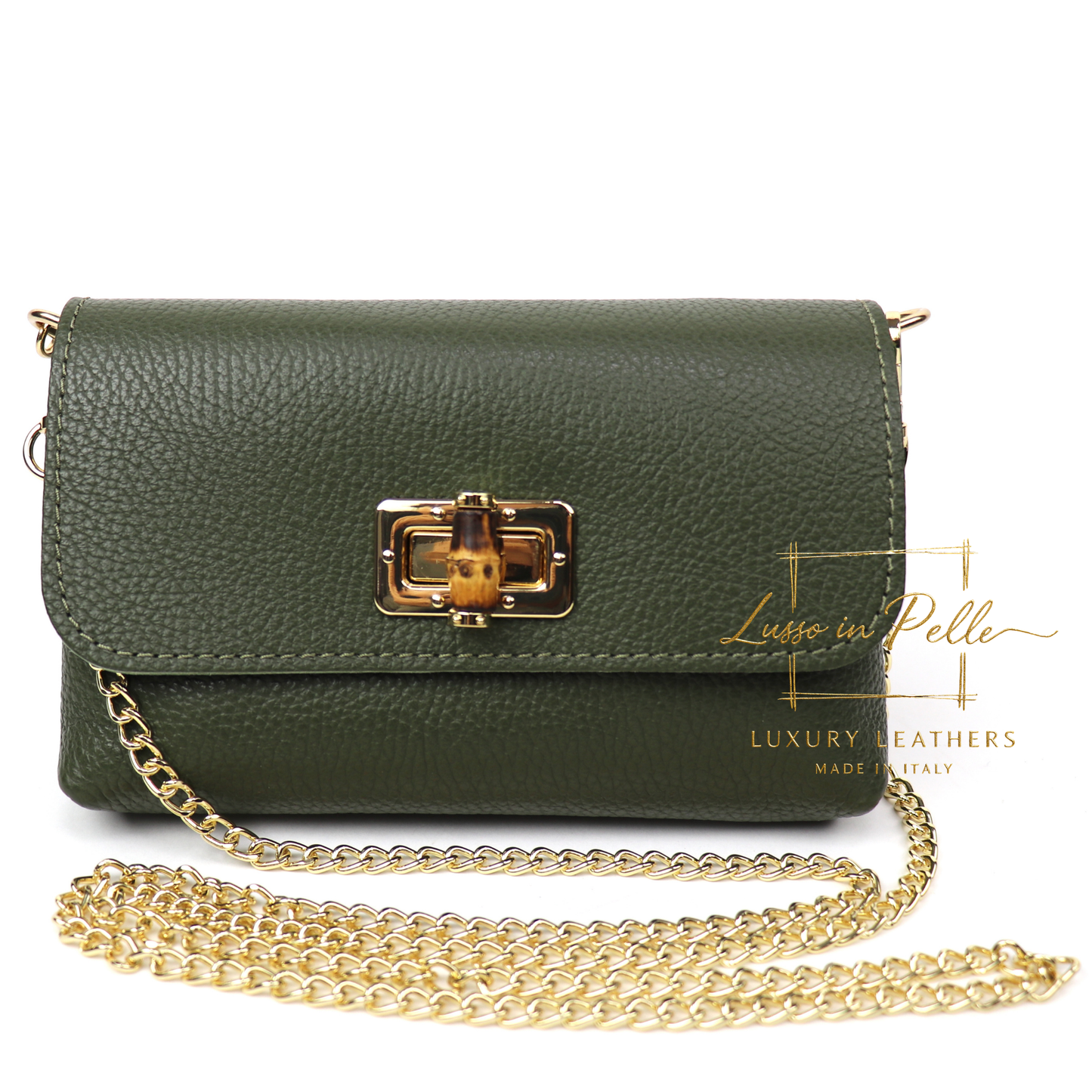 Small Pebbled Leather Clutch/Shoulder/Crossbody Bag with Bamboo-Style Clasp