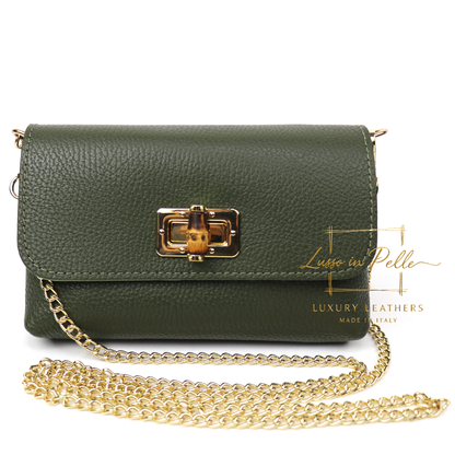 Small Pebbled Leather Clutch/Shoulder/Crossbody Bag with Bamboo-Style Clasp