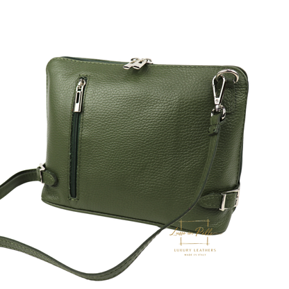 Rectangular Structured Italian Grain Leather Crossbody Bag with Adjustable Straps