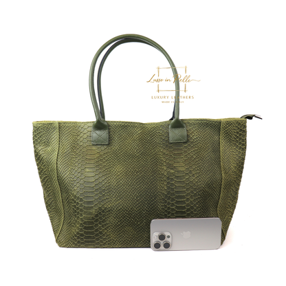 Suede Snake Print Two Style Large Shopper Bag