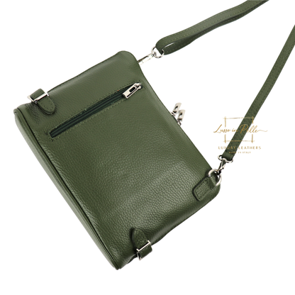 Rectangular Structured Italian Grain Leather Crossbody Bag with Adjustable Straps