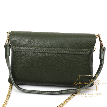 Small Pebbled Leather Clutch/Shoulder/Crossbody Bag with Bamboo-Style Clasp