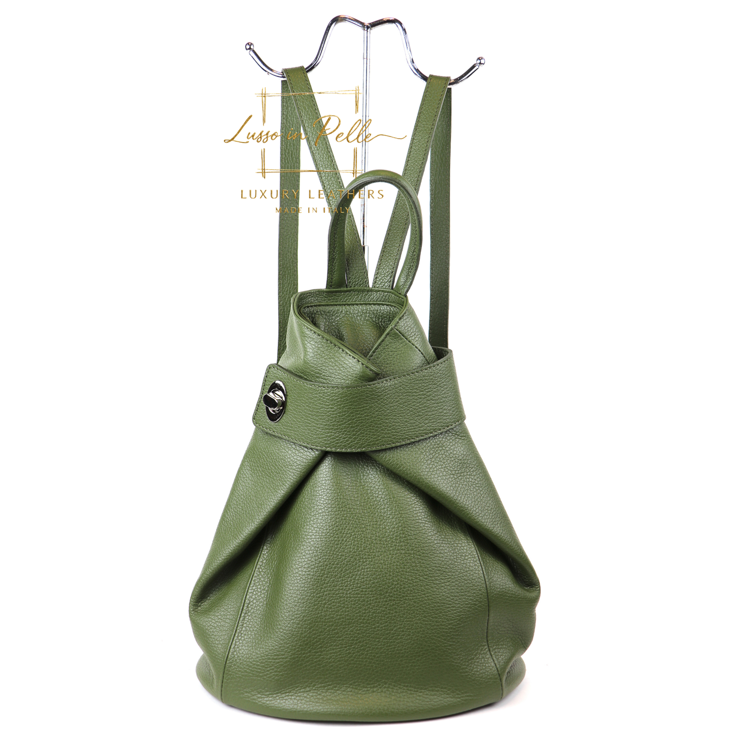 Fold-over Pebbled Leather Backpack