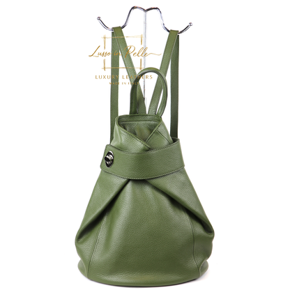 Fold-over Pebbled Leather Backpack