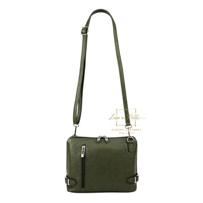 Rectangular Structured Italian Grain Leather Crossbody Bag with Adjustable Straps