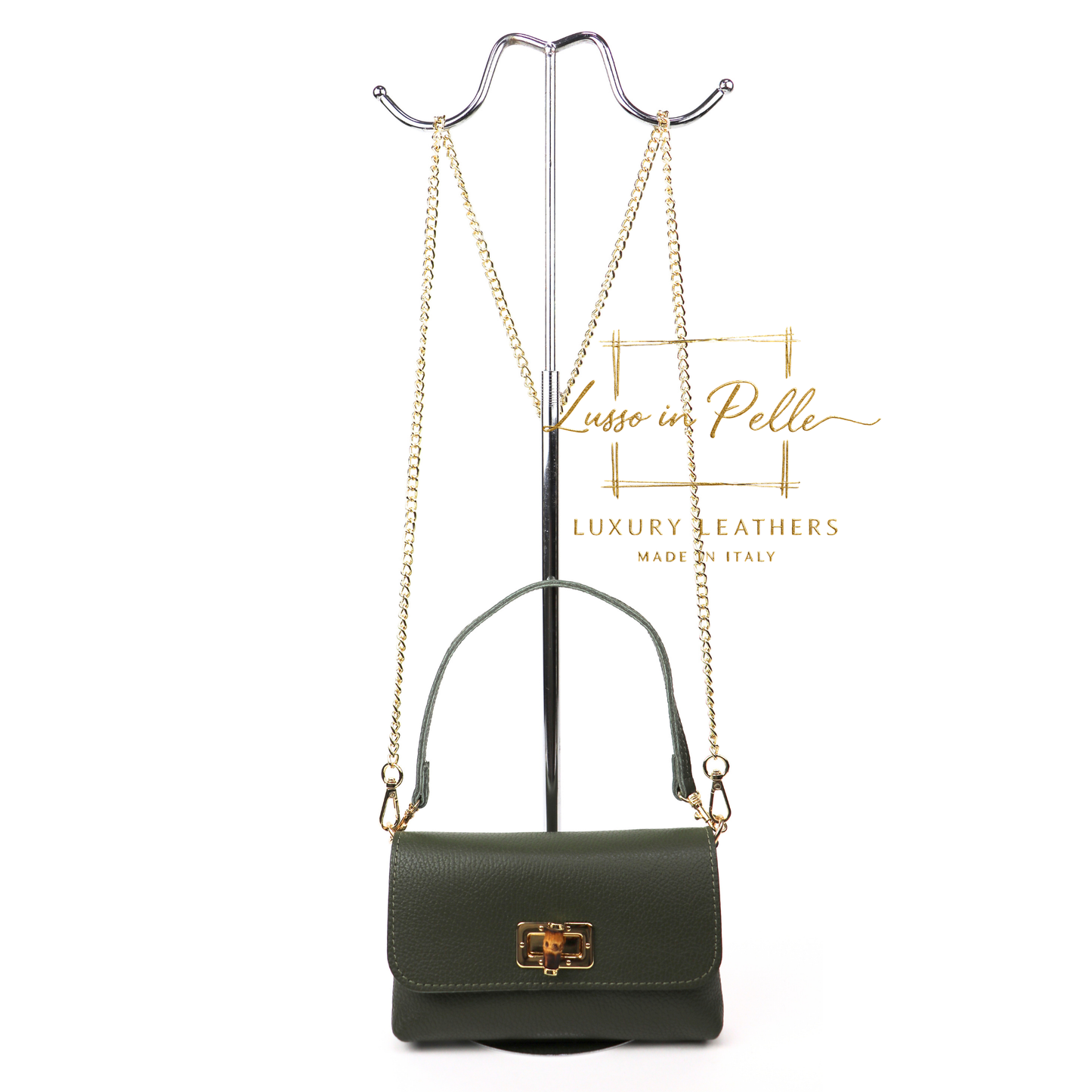 Small Pebbled Leather Clutch/Shoulder/Crossbody Bag with Bamboo-Style Clasp