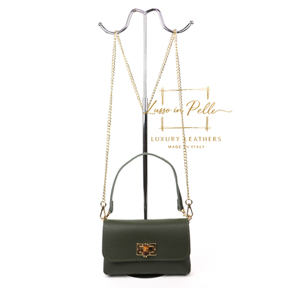 Small Pebbled Leather Clutch/Shoulder/Crossbody Bag with Bamboo-Style Clasp