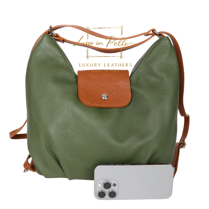 Grain Leather Two-Way Backpack & Crossbody