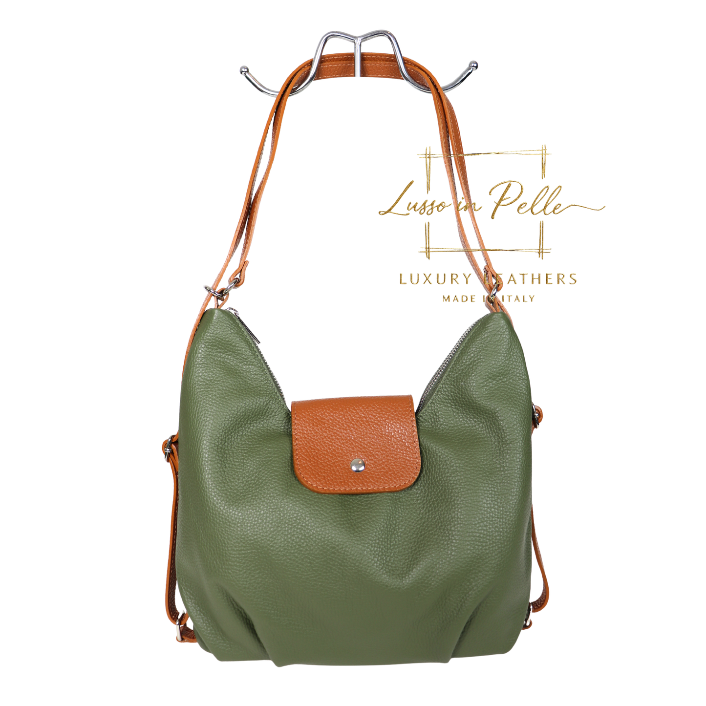 Grain Leather Two-Way Backpack & Crossbody