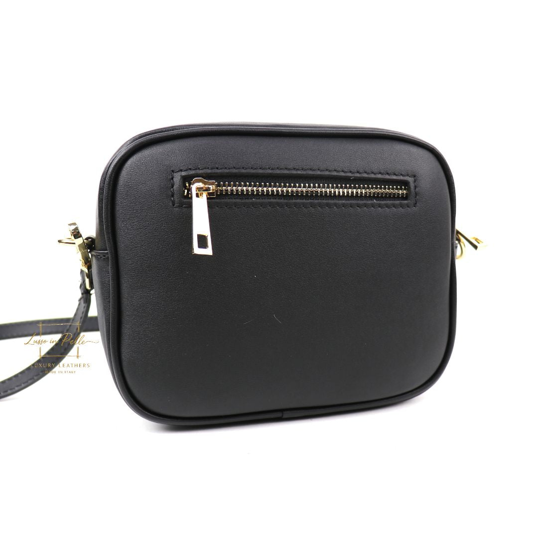 Genuine Smooth Leather Crossbody Bag with Fur Panel