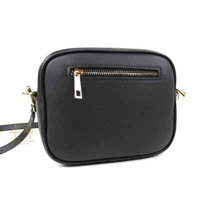 Genuine Smooth Leather Crossbody Bag with Fur Panel