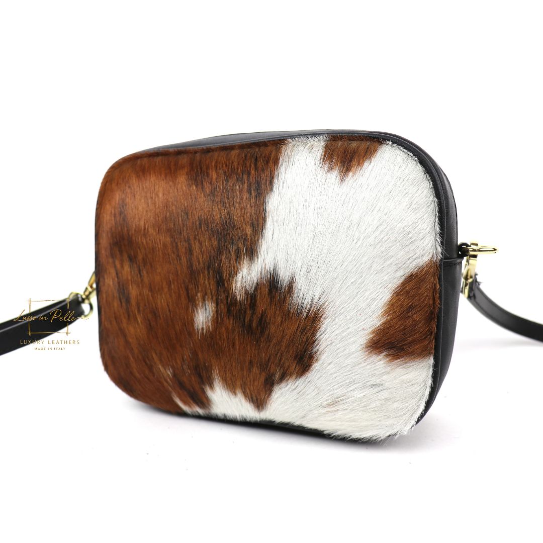 Genuine Smooth Leather Crossbody Bag with Fur Panel