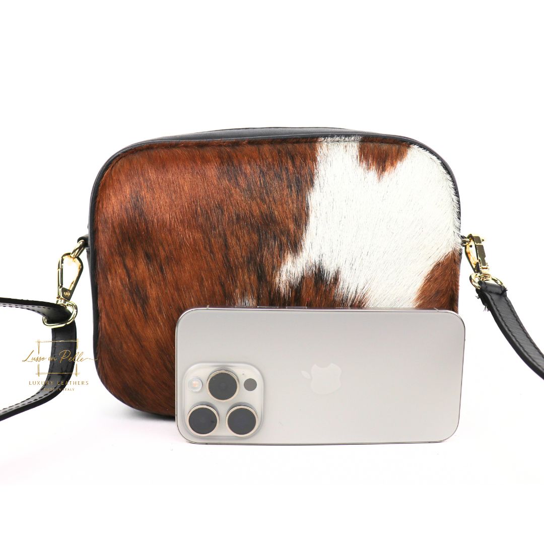 Genuine Smooth Leather Crossbody Bag with Fur Panel