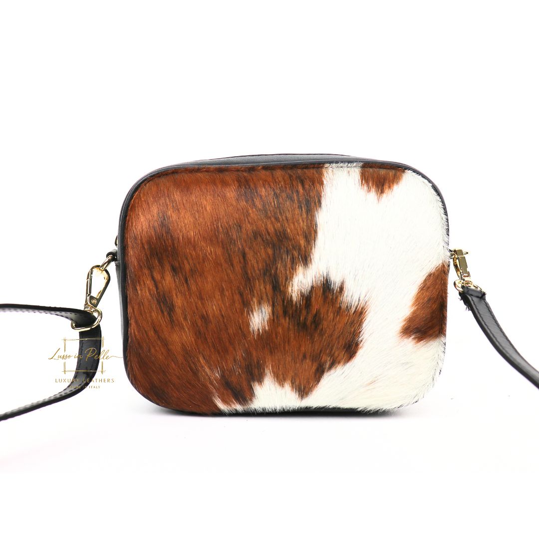 Genuine Smooth Leather Crossbody Bag with Fur Panel