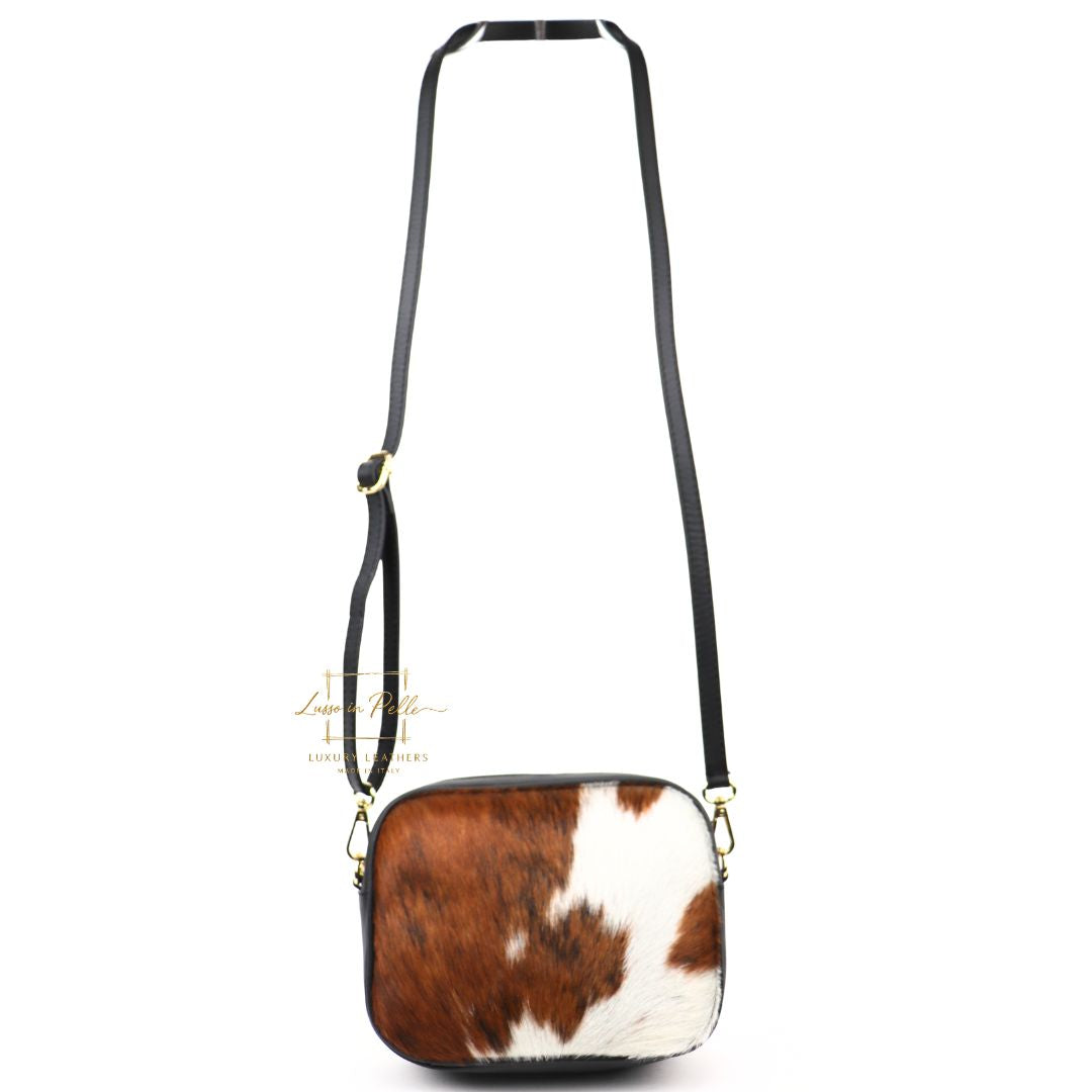 Genuine Smooth Leather Crossbody Bag with Fur Panel