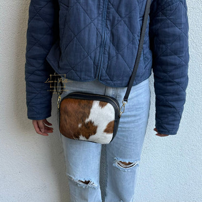 Genuine Smooth Leather Crossbody Bag with Fur Panel