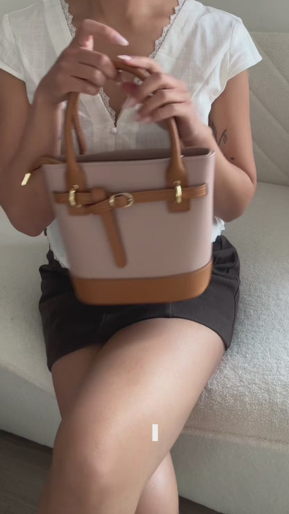 Grain Leather Bucket Bag with Crossbody Strap