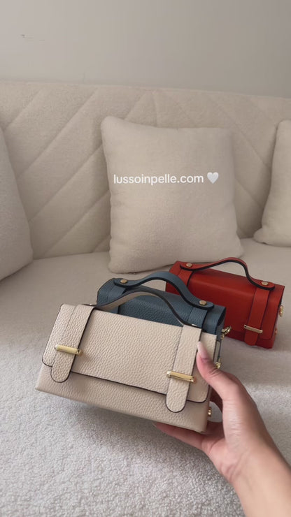 Small Genuine Leather Satchel Bag with Top Handle and Chain Straps