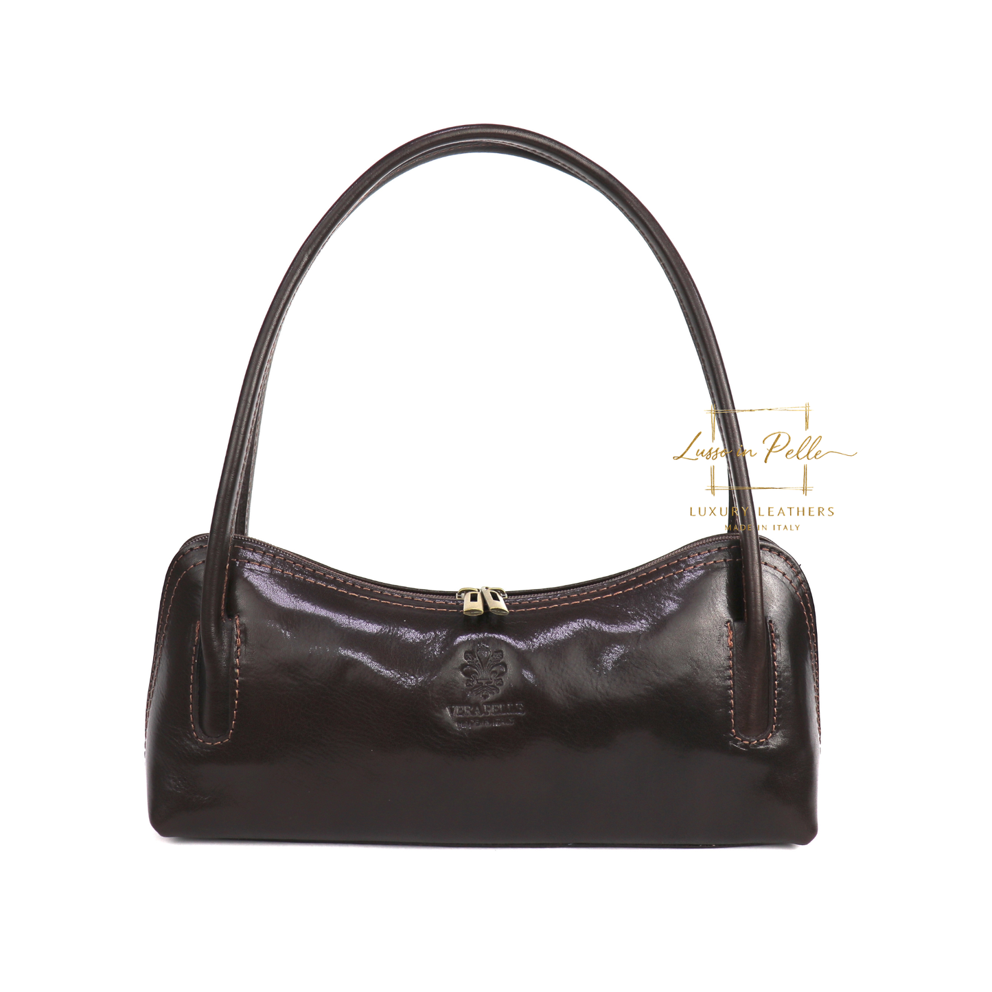 Buffered Leather Elongated Structured Florence Shoulder Bag