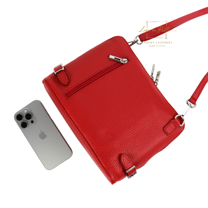 Rectangular Structured Italian Grain Leather Crossbody Bag with Adjustable Straps