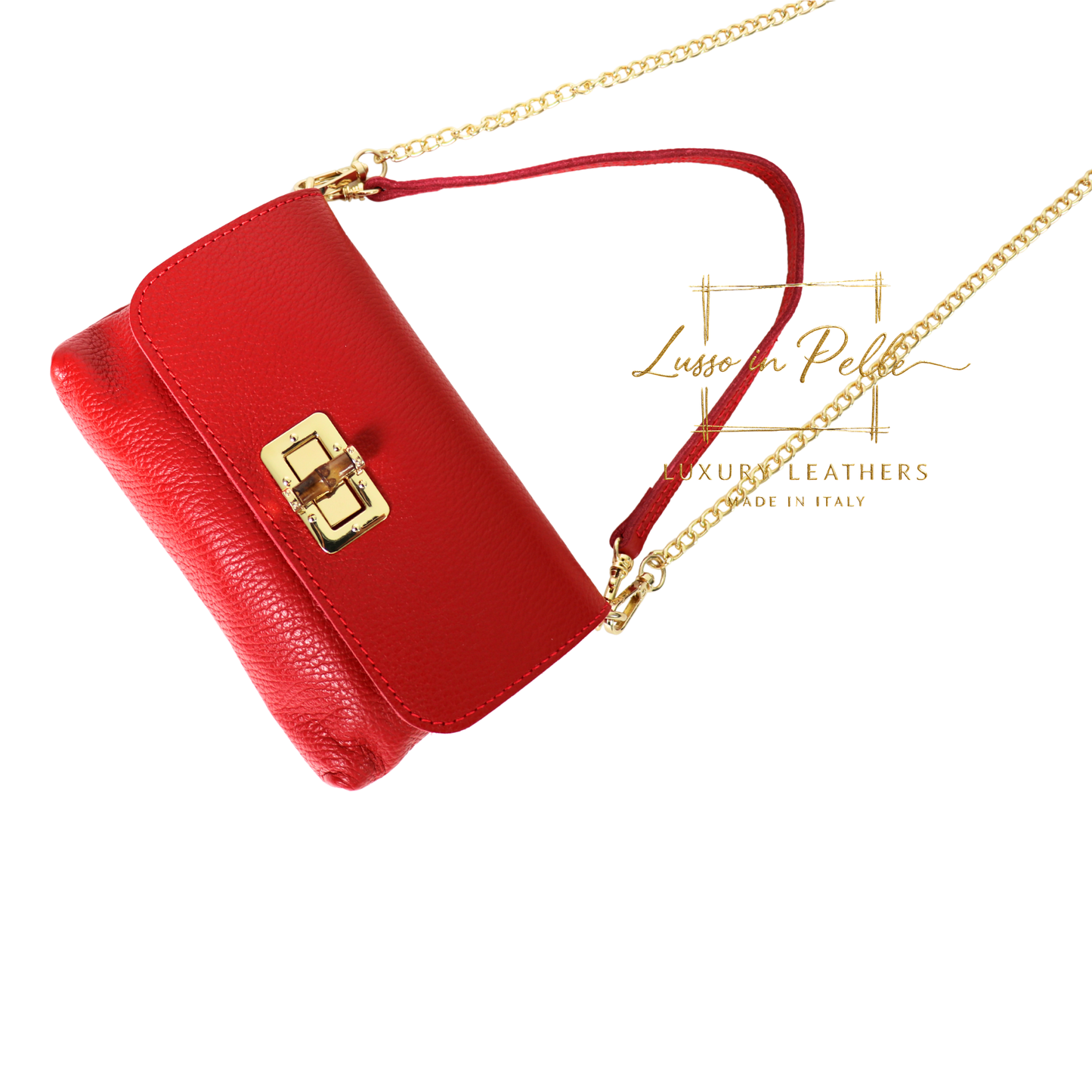 Small Pebbled Leather Clutch/Shoulder/Crossbody Bag with Bamboo-Style Clasp