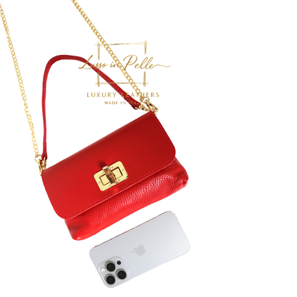 Small Pebbled Leather Clutch/Shoulder/Crossbody Bag with Bamboo-Style Clasp