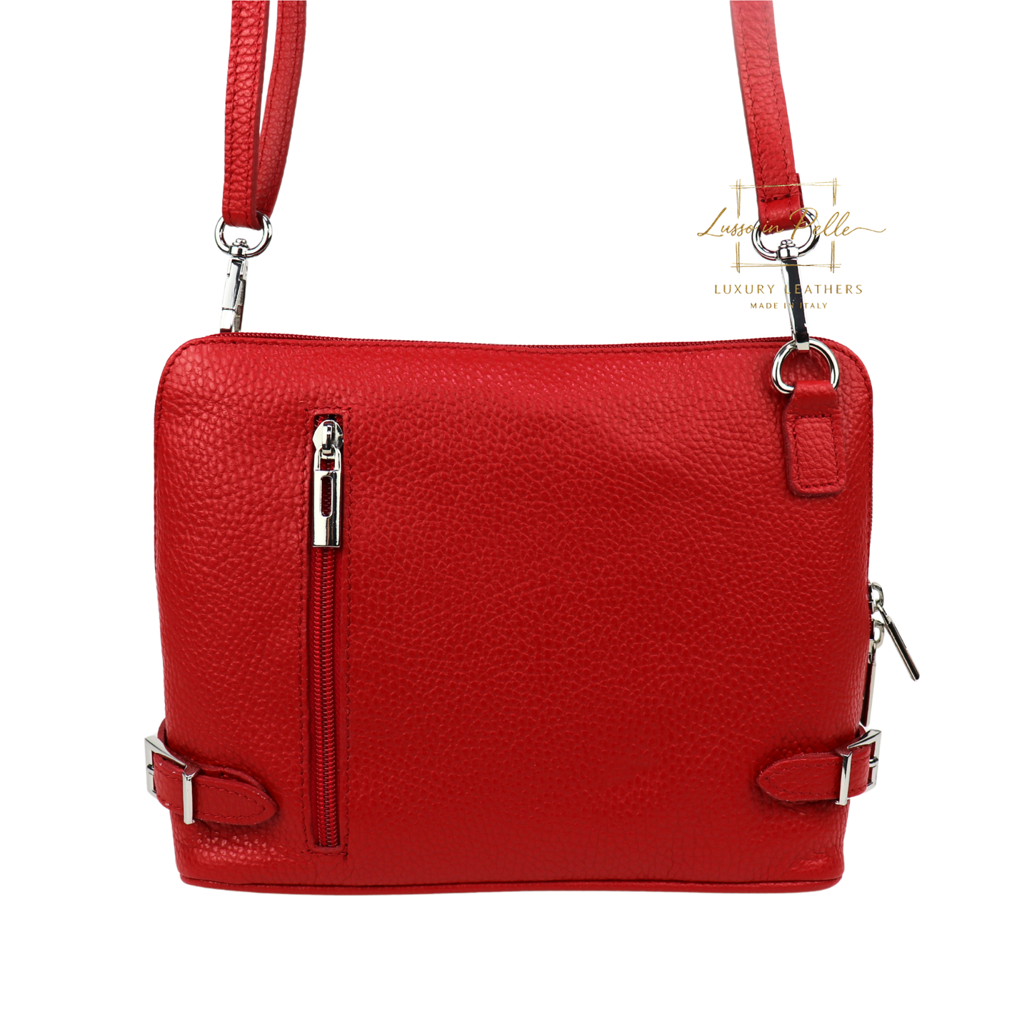 Rectangular Structured Italian Grain Leather Crossbody Bag with Adjustable Straps