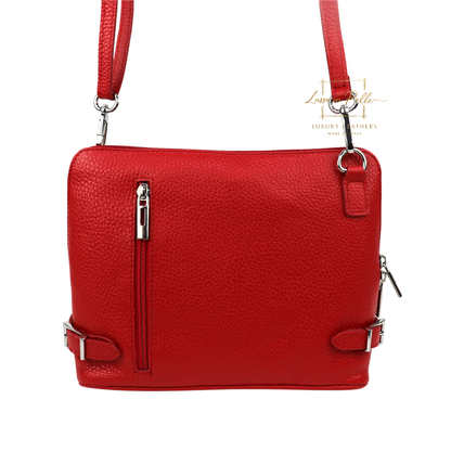 Rectangular Structured Italian Grain Leather Crossbody Bag with Adjustable Straps