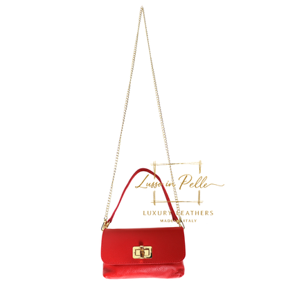 Small Pebbled Leather Clutch/Shoulder/Crossbody Bag with Bamboo-Style Clasp