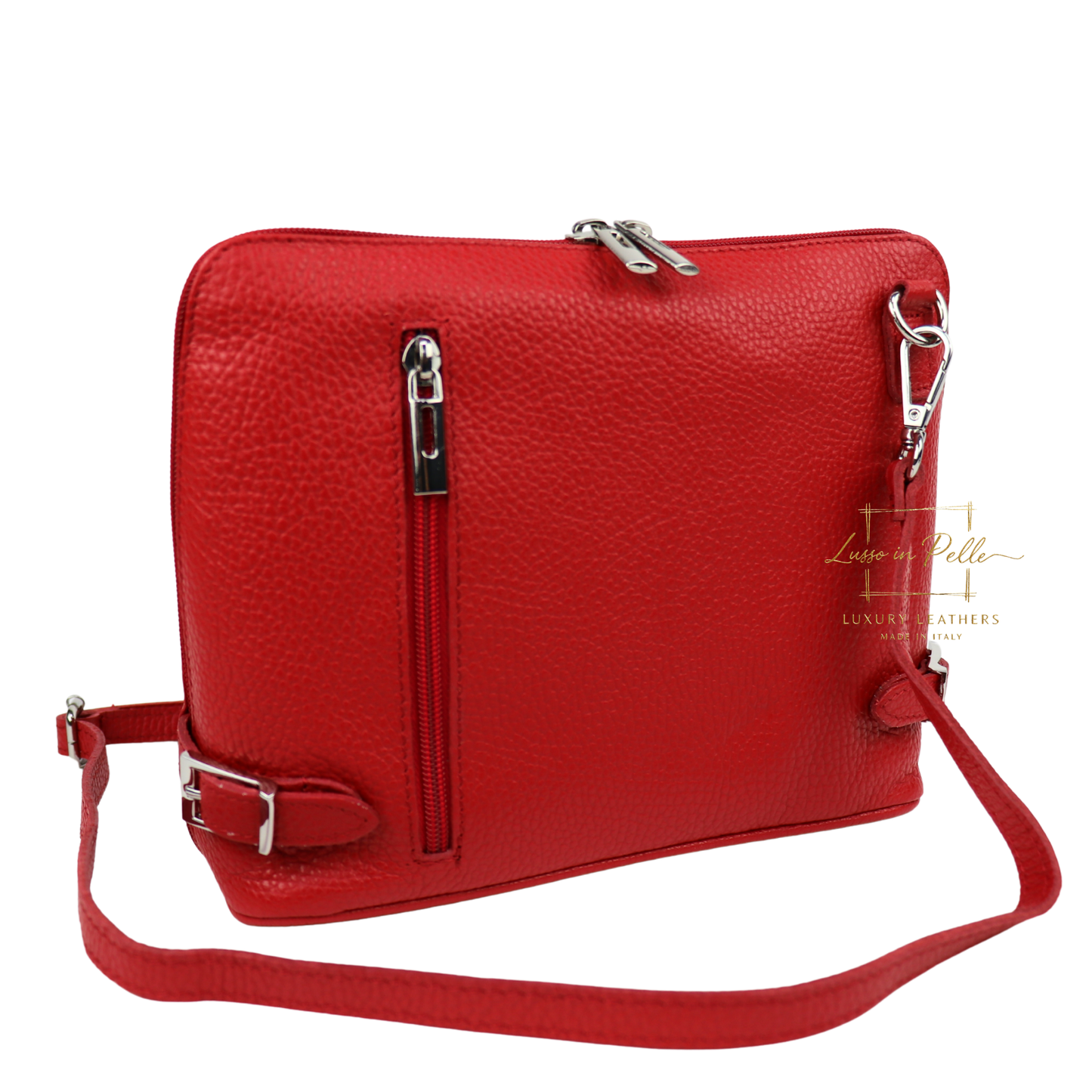 Rectangular Structured Italian Grain Leather Crossbody Bag with Adjustable Straps