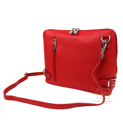 Rectangular Structured Italian Grain Leather Crossbody Bag with Adjustable Straps