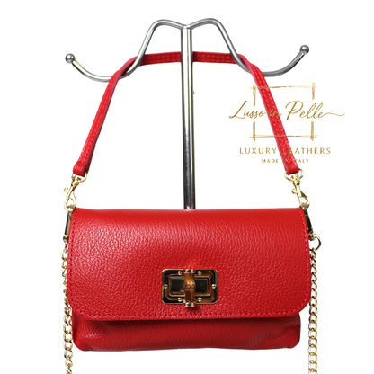 Small Pebbled Leather Clutch/Shoulder/Crossbody Bag with Bamboo-Style Clasp