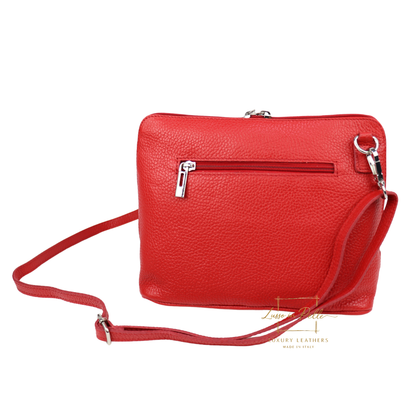 Rectangular Structured Italian Grain Leather Crossbody Bag with Adjustable Straps