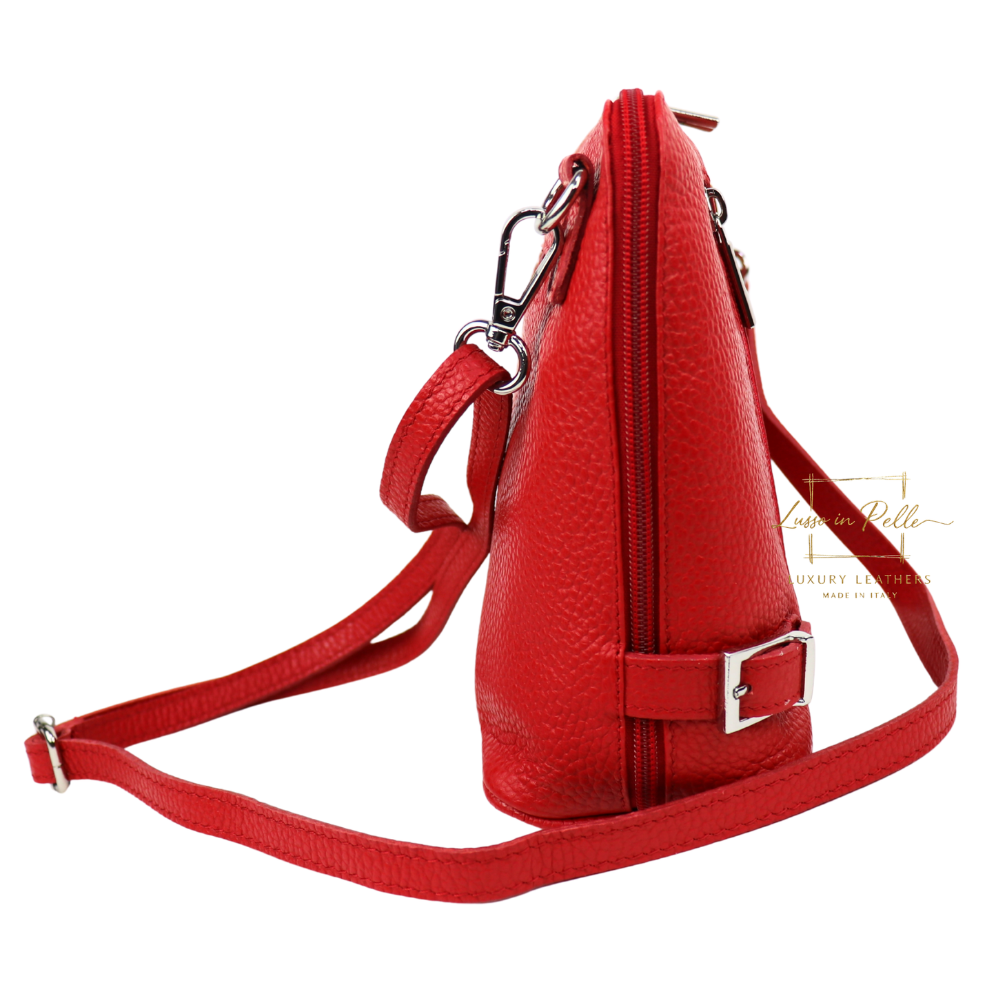Rectangular Structured Italian Grain Leather Crossbody Bag with Adjustable Straps