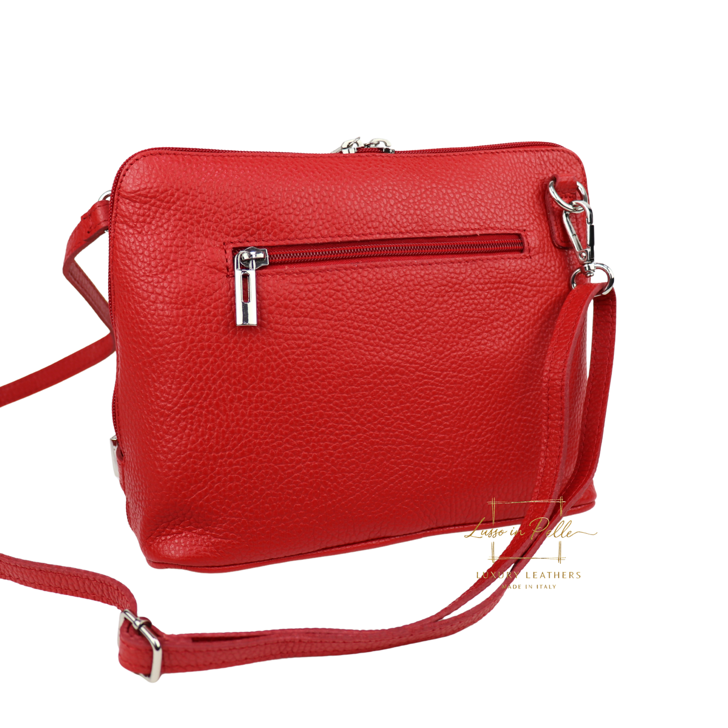 Rectangular Structured Italian Grain Leather Crossbody Bag with Adjustable Straps