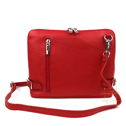 Rectangular Structured Italian Grain Leather Crossbody Bag with Adjustable Straps