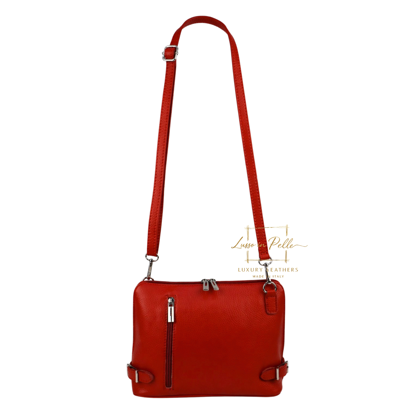 Rectangular Structured Italian Grain Leather Crossbody Bag with Adjustable Straps