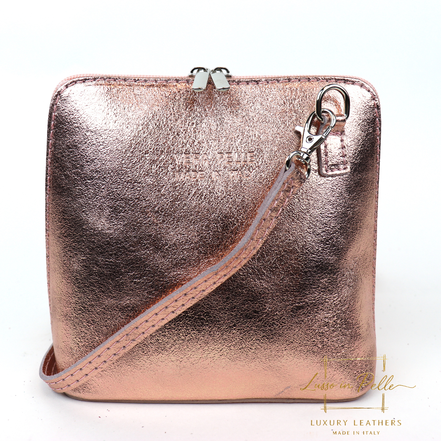 Ella Small Metallic Genuine Italian Leather Handbag with Detachable Straps