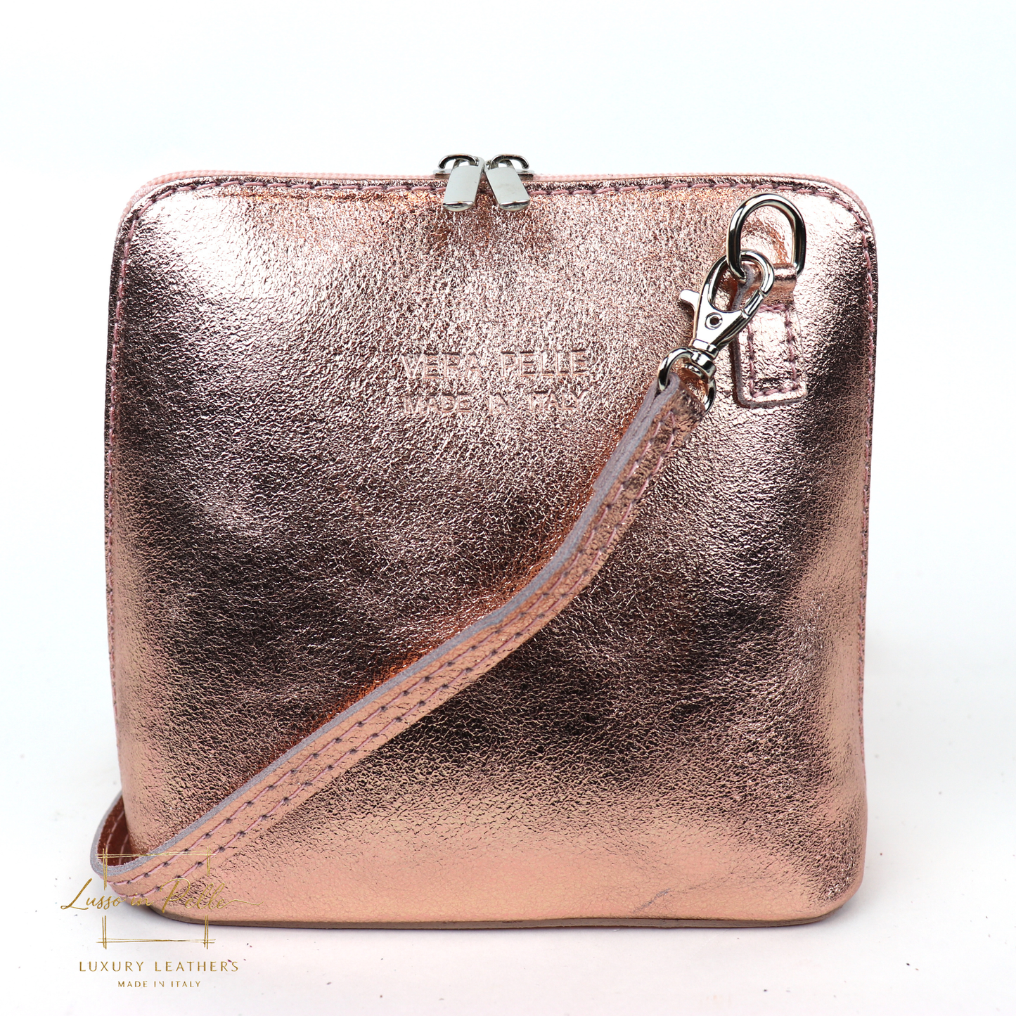 Ella Small Metallic Genuine Italian Leather Handbag with Detachable Straps