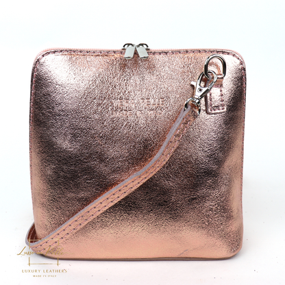 Ella Small Metallic Genuine Italian Leather Handbag with Detachable Straps