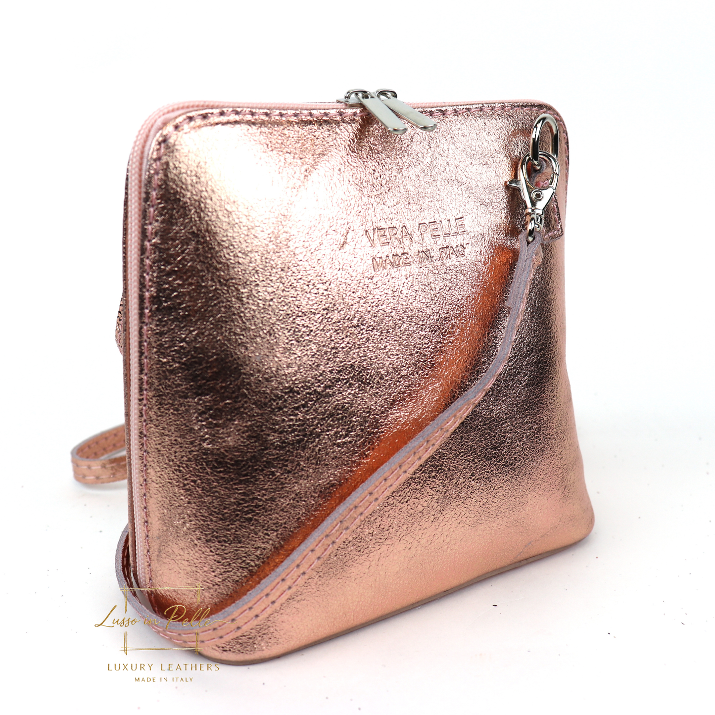 Ella Small Metallic Genuine Italian Leather Handbag with Detachable Straps