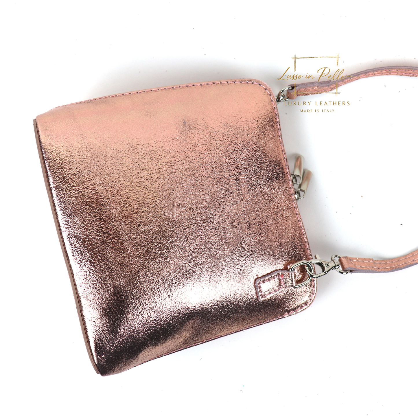Ella Small Metallic Genuine Italian Leather Handbag with Detachable Straps