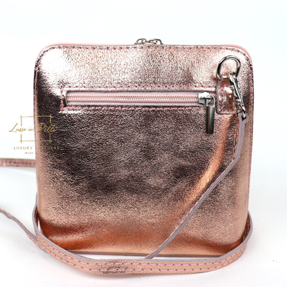Ella Small Metallic Genuine Italian Leather Handbag with Detachable Straps