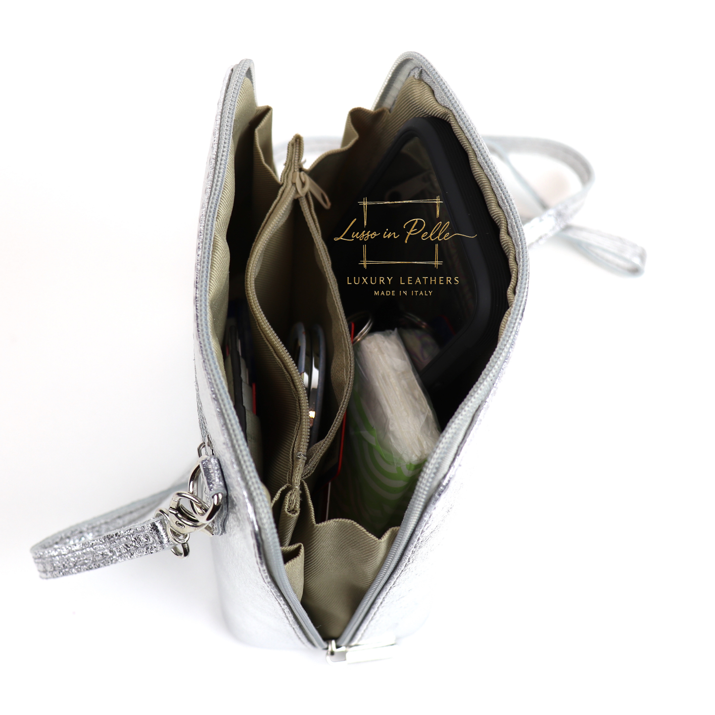 Ella Small Metallic Genuine Italian Leather Handbag with Detachable Straps