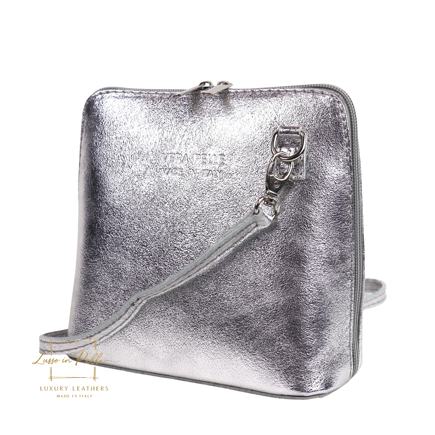 Ella Small Metallic Genuine Italian Leather Handbag with Detachable Straps