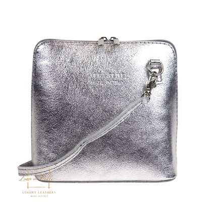 Ella Small Metallic Genuine Italian Leather Handbag with Detachable Straps