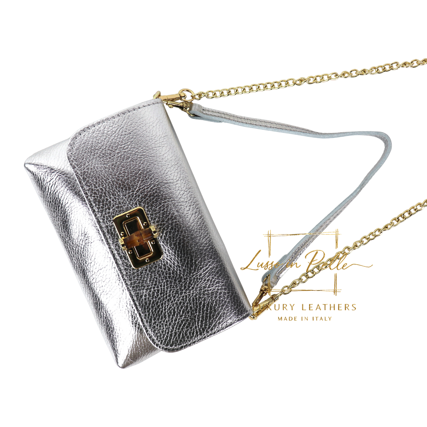 Small Pebbled Leather Clutch/Shoulder/Crossbody Bag with Bamboo-Style Clasp
