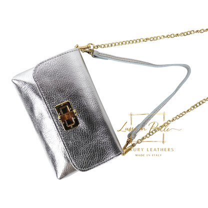 Small Pebbled Leather Clutch/Shoulder/Crossbody Bag with Bamboo-Style Clasp