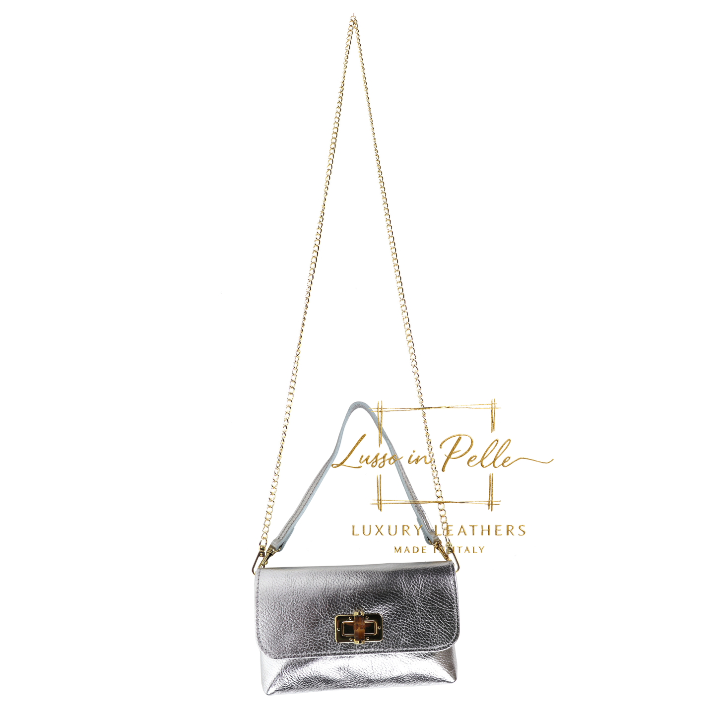 Small Pebbled Leather Clutch/Shoulder/Crossbody Bag with Bamboo-Style Clasp